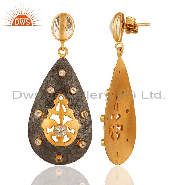 Suppliers Gold Plated 925 Sterling Silver Designer Earrings With Crystal Quartz & CZ