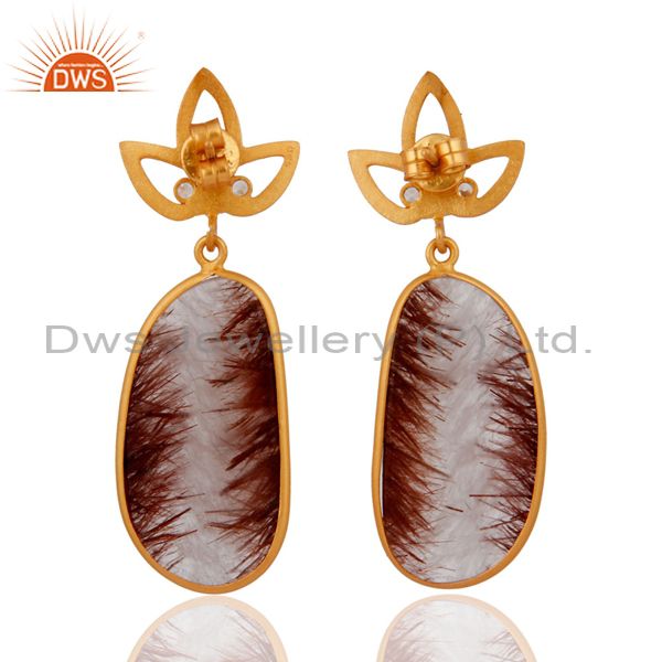 Suppliers 14k Yellow Gold On Sterling Silver Golden Rutilated Quartz Drop Dangle Earrings