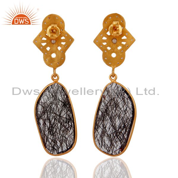 Suppliers 925 Sterling Silver Silver Natural Tourmalated Quartz Earrings With Gold Plated