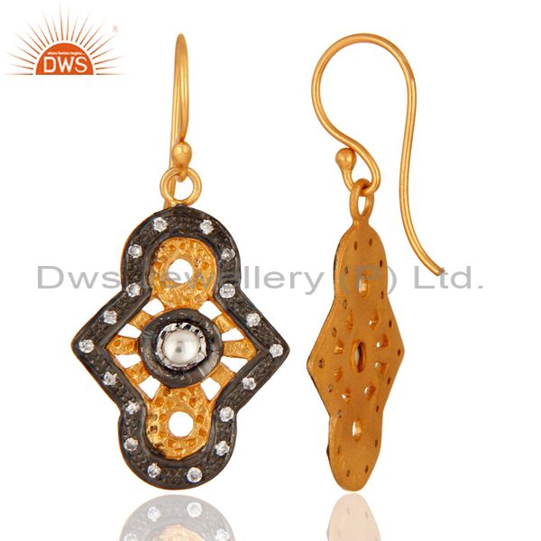 Suppliers Designer Sterling Silver With Yellow Gold Plated Cubic Zirconia Earrings