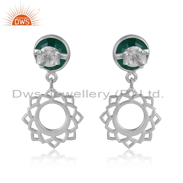 Designer heart chakra earring in silver 925 with green onyx