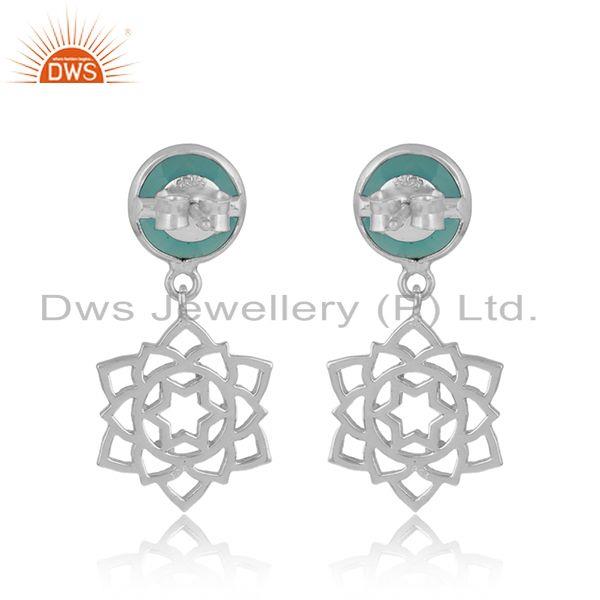 Designer anahata earring in solid silver 925 with aqua chalcedony