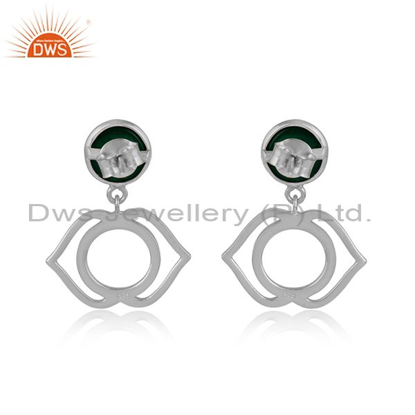 Designer of Designer ajna chakra earring in silver 925 with green onyx