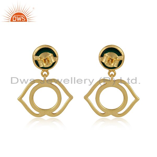 Ajna chakra earring in yellow gold on silver 925 with green onyx