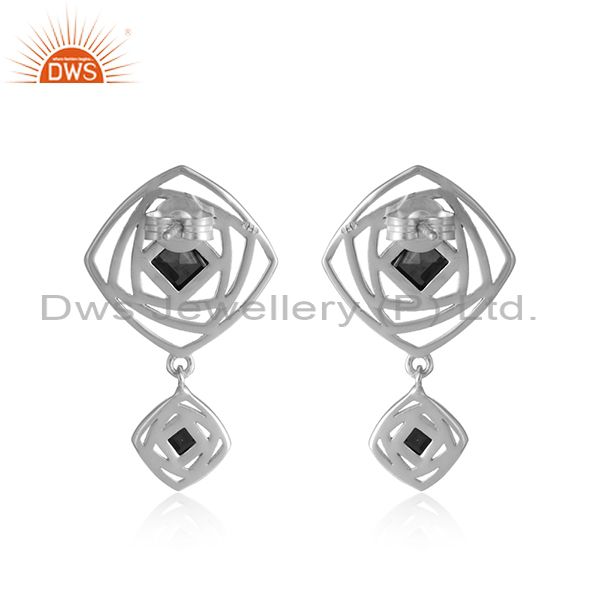 Designer of Black onyx gemstone sterling fine silver designer girls earrings