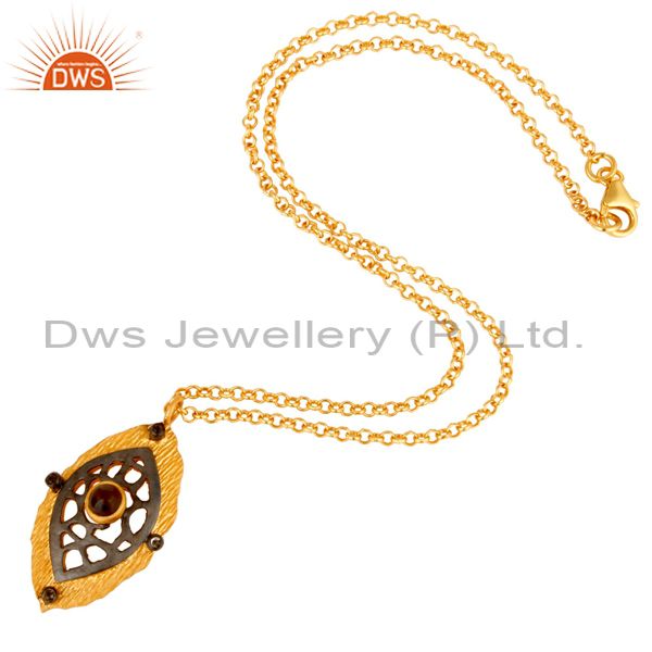 Suppliers 22K Yellow Gold Plated Sterling Silver Smoky Quartz Designer Pendant With Chain