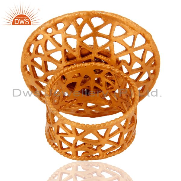 Suppliers Indian 925 Sterling Silver 22K Gold Plated Filigree Design Zircon Cocktail Ring