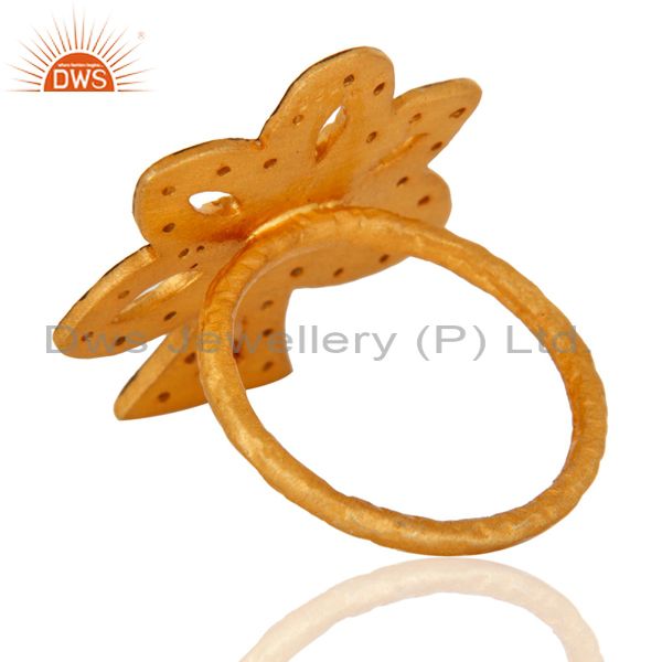 Suppliers Cubic Zirconia 925 Sterling Silver With Yellow Gold Plated Flower Cocktail Ring