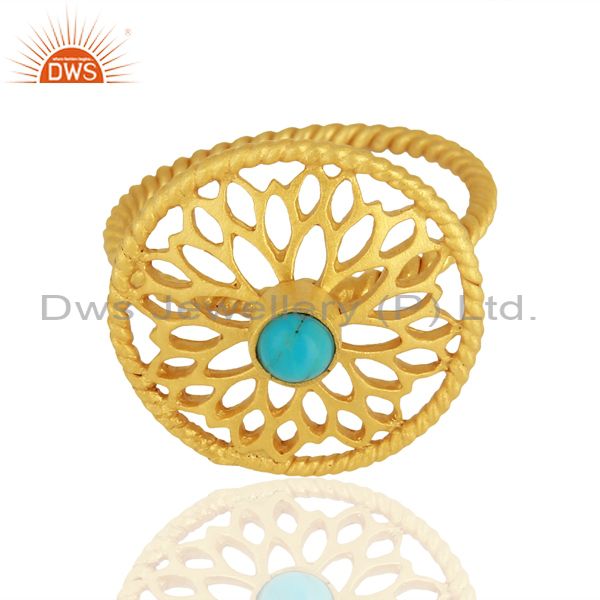 Suppliers Natural Turquoise Gemstone Designer Gold Plated Silver Rings Wholesale