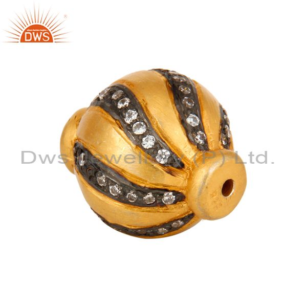 Suppliers Findings 925 Sterling Silver 24K Yellow Gold Plated With CZ Round Beads Charms