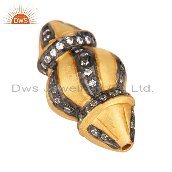 Suppliers White Zircon Gold Plated Sterling Silver Designer Bead Finding Charm Jewelry
