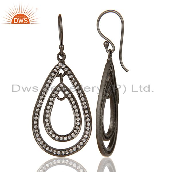 Suppliers Oxidized Sterling Silver White Zirconia Vintage Fashion Dangle Earrings
