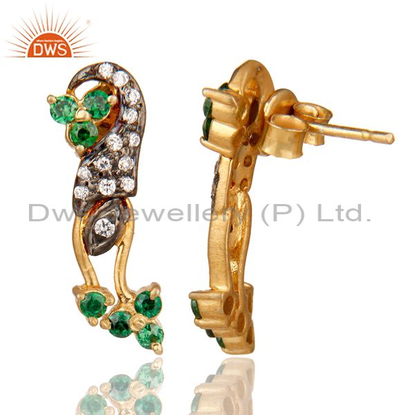 Suppliers Handmade Green Cubic Zirconia 925 Sterling Silver Stud Earrings With Gold Plated