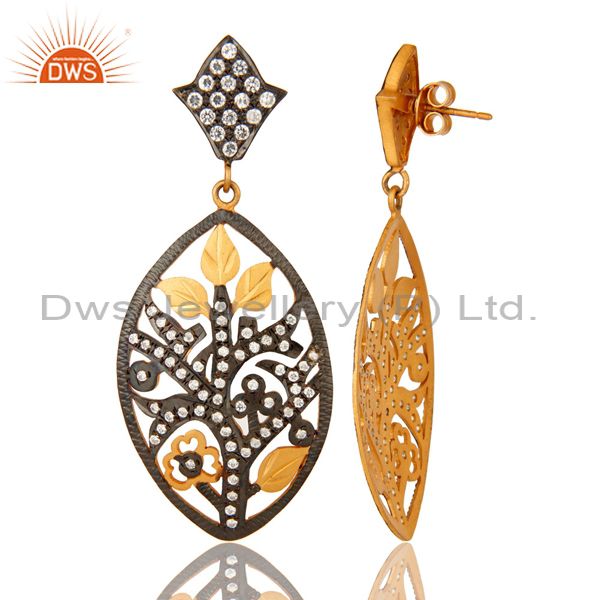 Suppliers 18K Yellow Gold On Sterling Silver White Cubic Zirconia Fashion Earrings With Ox