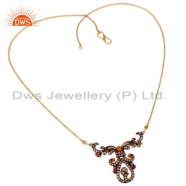 Suppliers Amethyst, Blue Topaz, Citrine & Zircon 18K Gold Plated Sterling Silver Necklace