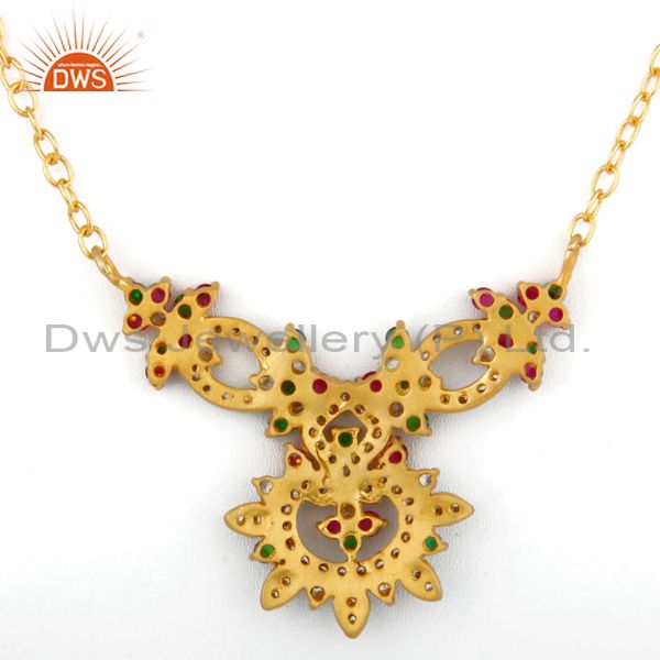 Suppliers 18K Yellow Gold Plated Multi-colored Cubic Zirconia Necklace Fashion Jewelry