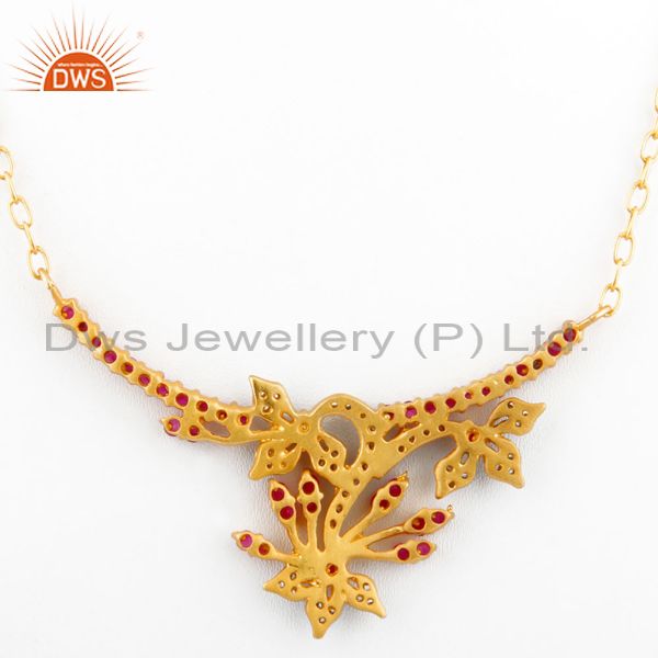 Suppliers 18K Yellow Gold Plated Multi-colored Cubic Zirconia Antique Style Necklace