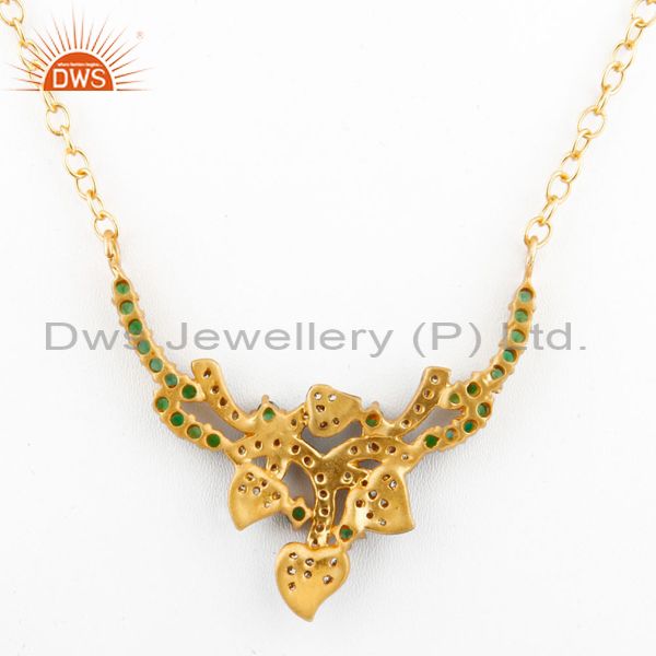 Suppliers Emerald Green Cubic Zirconia 18K Yellow Gold Plated Ladies Fashion Necklace