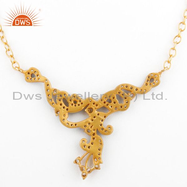 Suppliers Designer Cubic Zirconia Ladies Fashion Necklace With Yellow Gold Plated