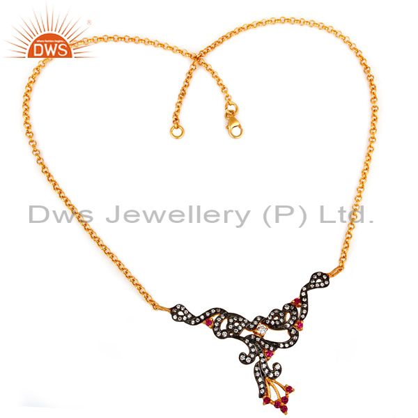Suppliers 18K Gold Plated Sterling Silver Multi Cubic Zirconia Womens Fashion Necklace