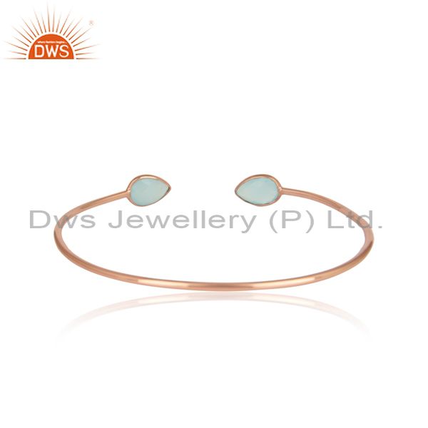 Designer of Aqua chalcedony adjustable stack bangle in rose gold on silver 925