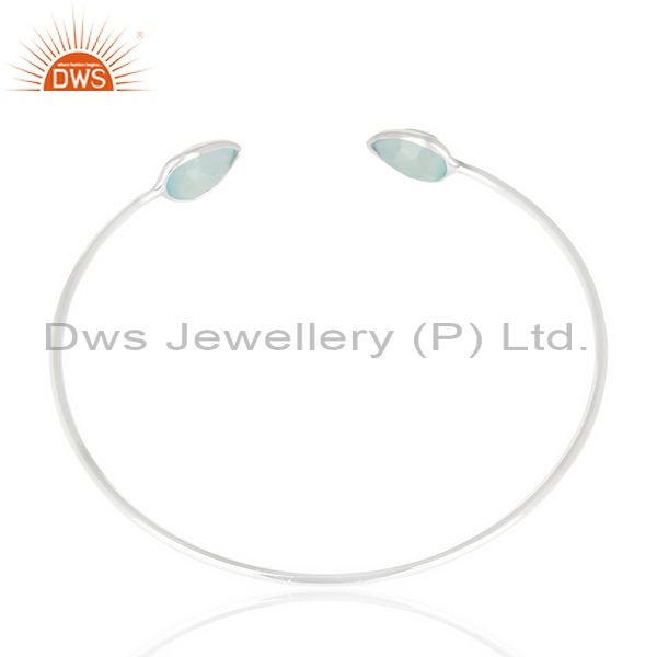 Suppliers Aqua Chlacedony Adjustable Openable White Rhodium 92.5 Sterling Silver Bangle