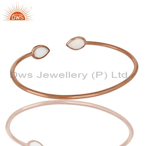 Suppliers 18K Rose Gold Plated Sterling Silver White Agate Stackable Open Bangle