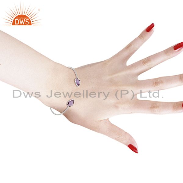 Suppliers Amethyst Sleek 925 Sterling Silver Cuff Bangle Gemstone Jewelry