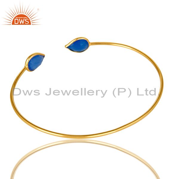 Suppliers 18K Rose Gold Plated Sterling Silver Blue Chalcedony Open Stackable Bangle