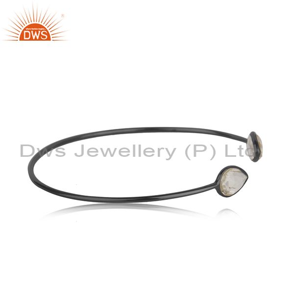 Suppliers Crystal Quartz Black 925 Silver Cuff Bangle Manufacturer Jewelry India