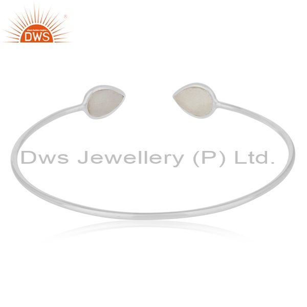 Suppliers 925 Sterling Fine Silver White Druzy Gemstone Cuff Bracelet Manufacturer