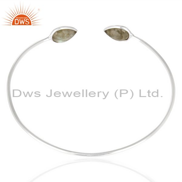 Suppliers 92.5 Handmade Sterling Silver Natural Labradorite Gemstone Cuff Bracelet Jewelry