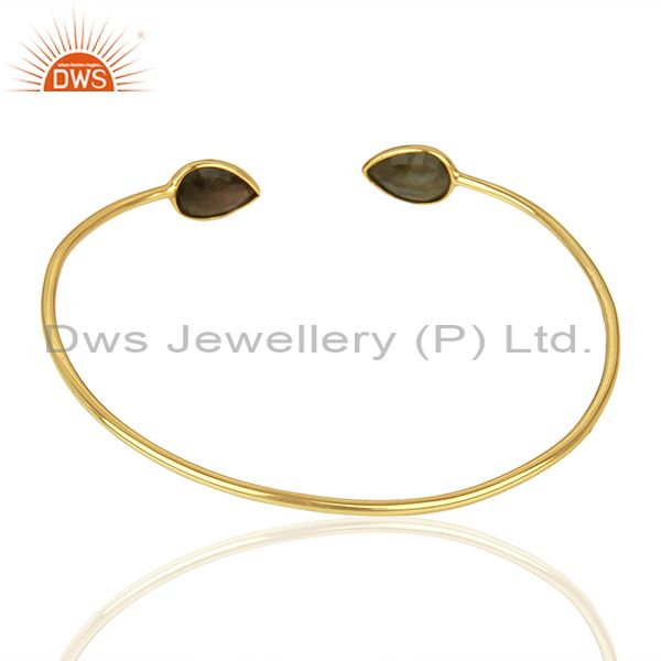 Suppliers Gold Plated Silver Designer Labradorite Gemstone Cuff Bangle Jewelry
