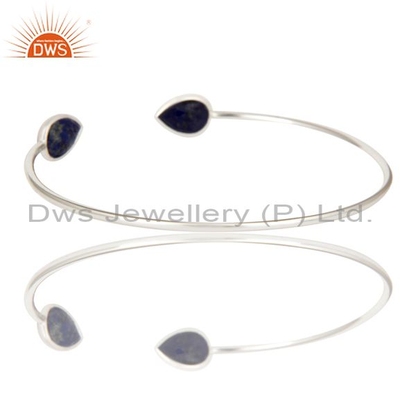 Exporter Solid 925 Sterling Silver Lapis Lazuli Gemstone Openable Sleek Cuff Bangle
