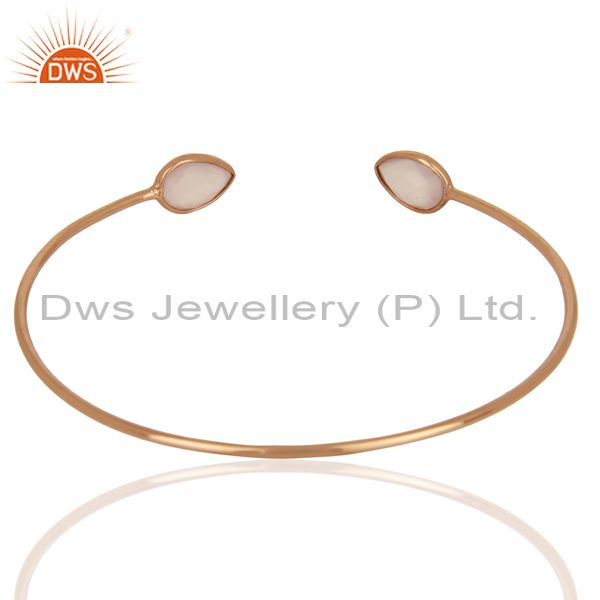 Suppliers Rose Chalcedony Gemstone 925 Silver Rose Gold Plated Silver Cuff
