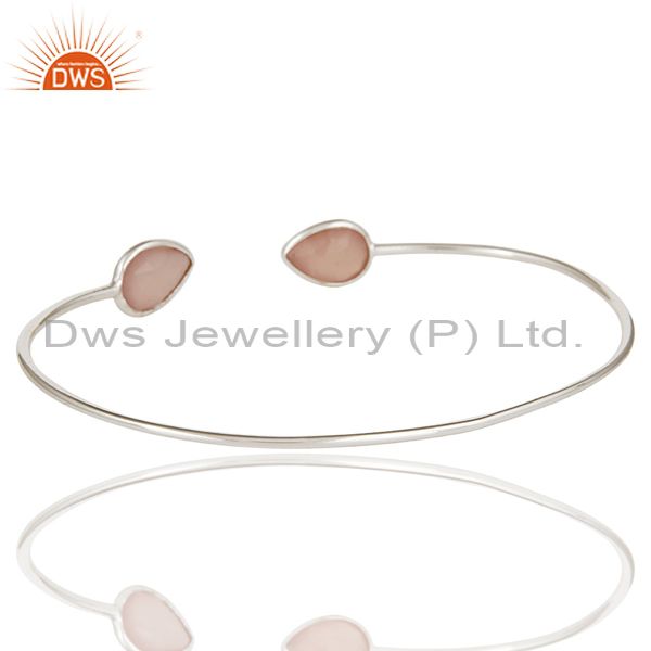 Suppliers Handmade Solid 925 Sterling Silver Chalcedony Gemstone Open Stackable Bangle