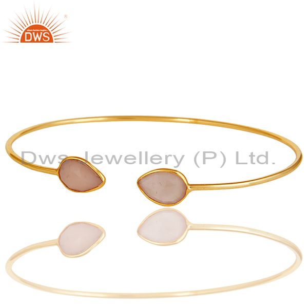 Exporter 18K Yellow Gold Plated Sterling Silver Chalcedony Gemstone Open Stackable Bangle