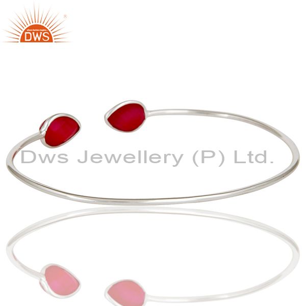 Suppliers Handmade Dyed Red Chalcedony Gemstone Solid 925 Sterling Silver Stackable Bangle