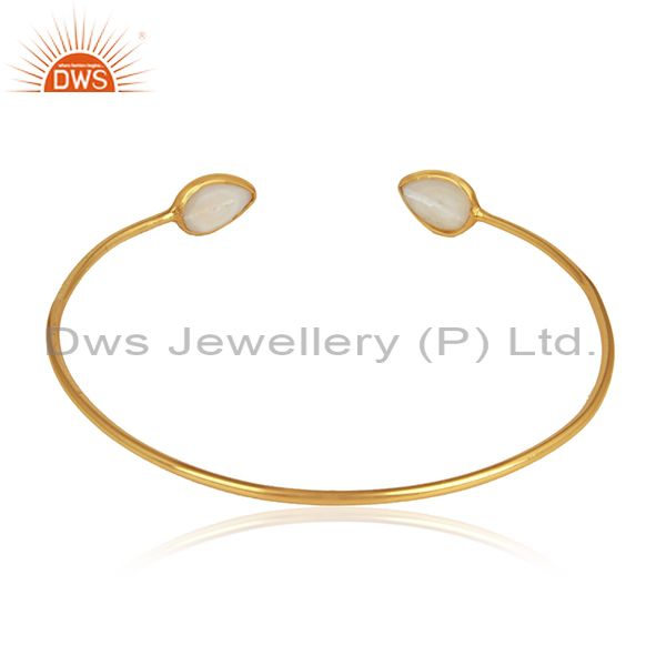 Designer of Natural pearl gemstone designer 18k gold plated sleek cuff bangle