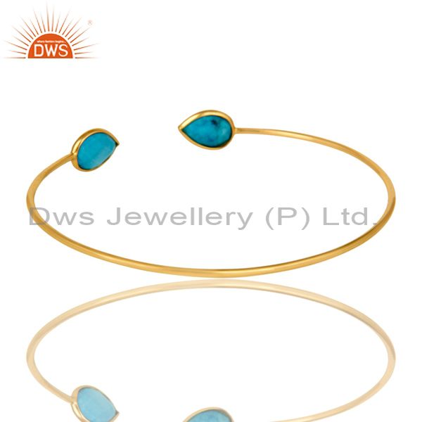 Suppliers 18K Rose Gold Plated Sterling Silver Matrix Turquoise Stackable Open Bangle