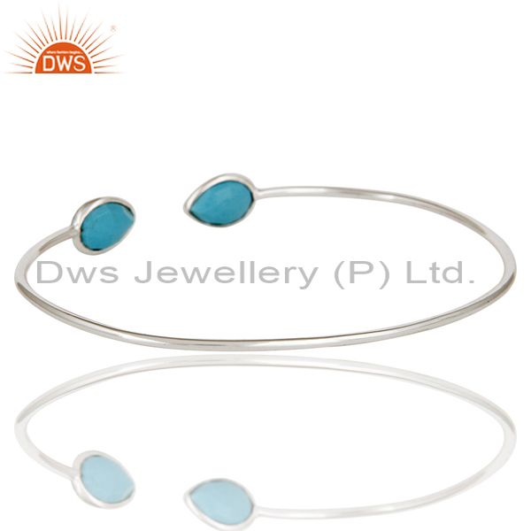 Exporter Solid 925 Sterling Silver Turquoise Gemstone Stackable Open Bangle Jewellery