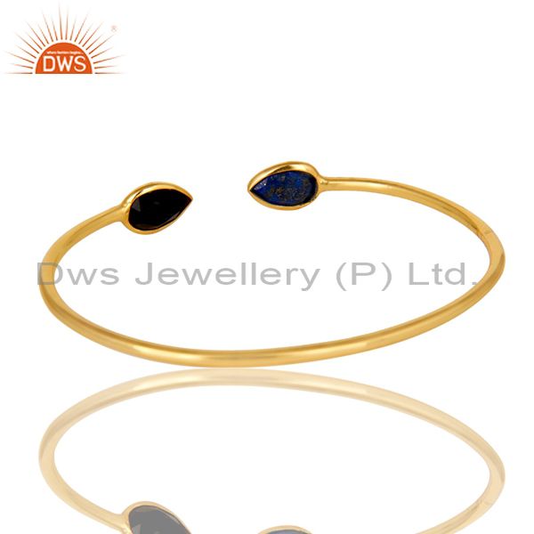 Suppliers 22K Yellow Gold Plated Sterling Silver Lapis Lazuli And Black Onyx Open Bangle