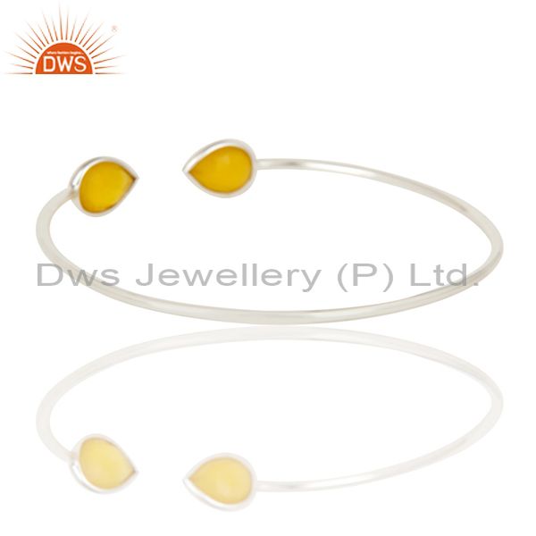 Exporter Faceted Dyed Chalcedony 18K Gold Over Solid Sterling Silver Adjustable Bangle