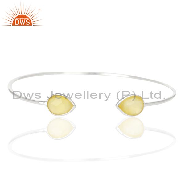 Suppliers Yellow Chalcedony Adjustable Openable White Rhodium 92.5 Sterling Silver Bangle