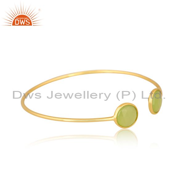 Suppliers 18k Gold Plated 925 Silver Chalcedony Gemstone Adjustable Cuff Bracelet Supplier