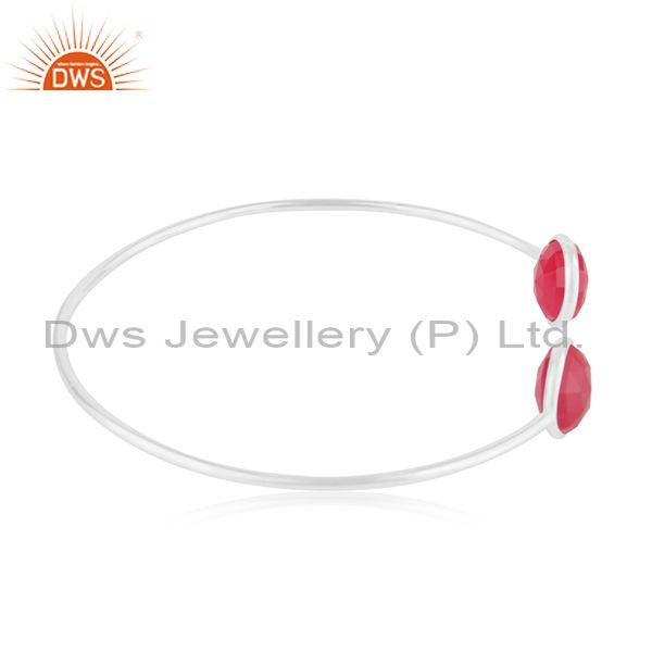 Exporter Pink Chalcedony Gemstone Fine Sterling Silver Simple Cuff Bracelet Manufacturer