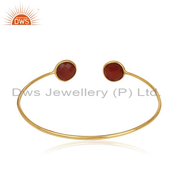 Suppliers Red Onyx Gemstone 925 Silver Gold Plated Cuff Bracelet Manufacturer
