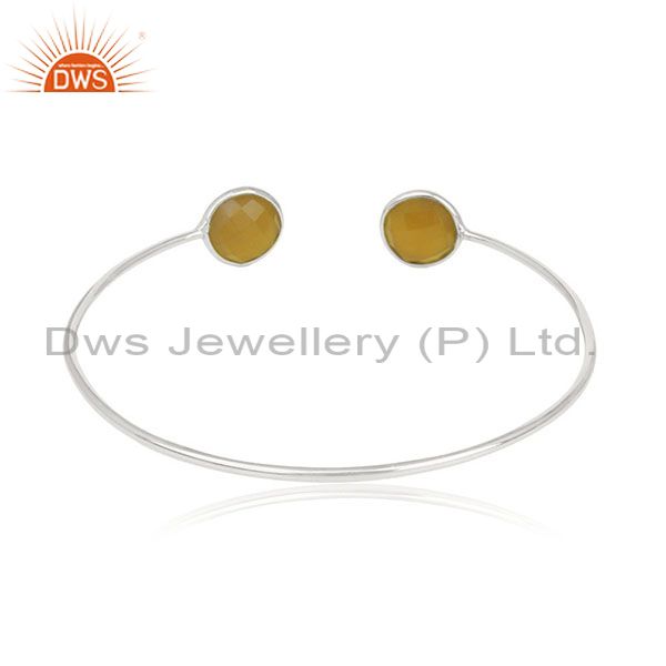 Suppliers Yellow Chalcedony Gemstone 925 Sterling Silver Cuff Bracelet Wholesale