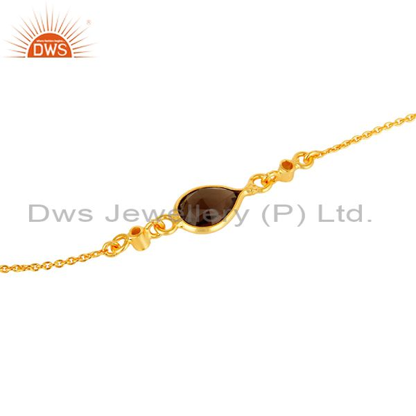 Suppliers 18K Yellow Gold Plated Sterling Silver White Topaz And Smoky Quartz Bracelet