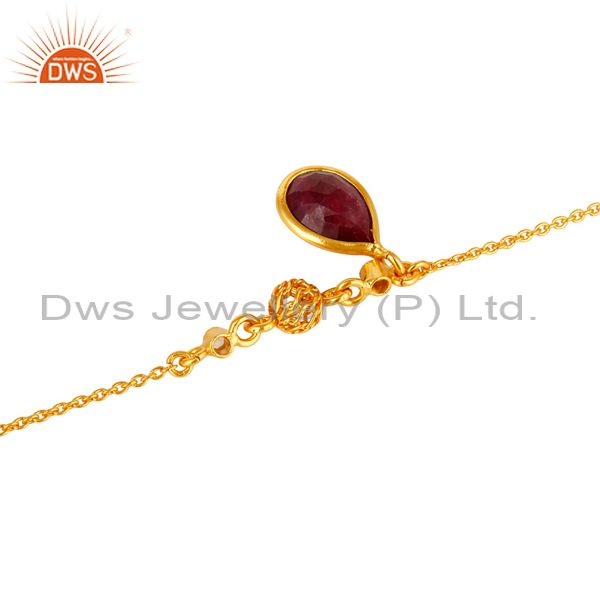 Suppliers 18K Yellow Gold Plated Sterling Silver Ruby And White Topaz Chain Bracelet